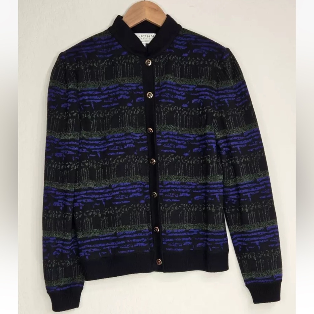 Vintage St. John Collection Santana Knit Blazer Made In USA Blue Green Size 8